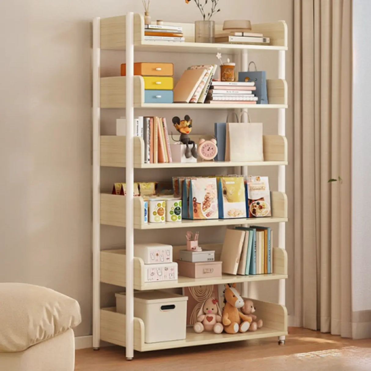 Casual Open Back Rectangular White Display Bookshelf Image - 7
