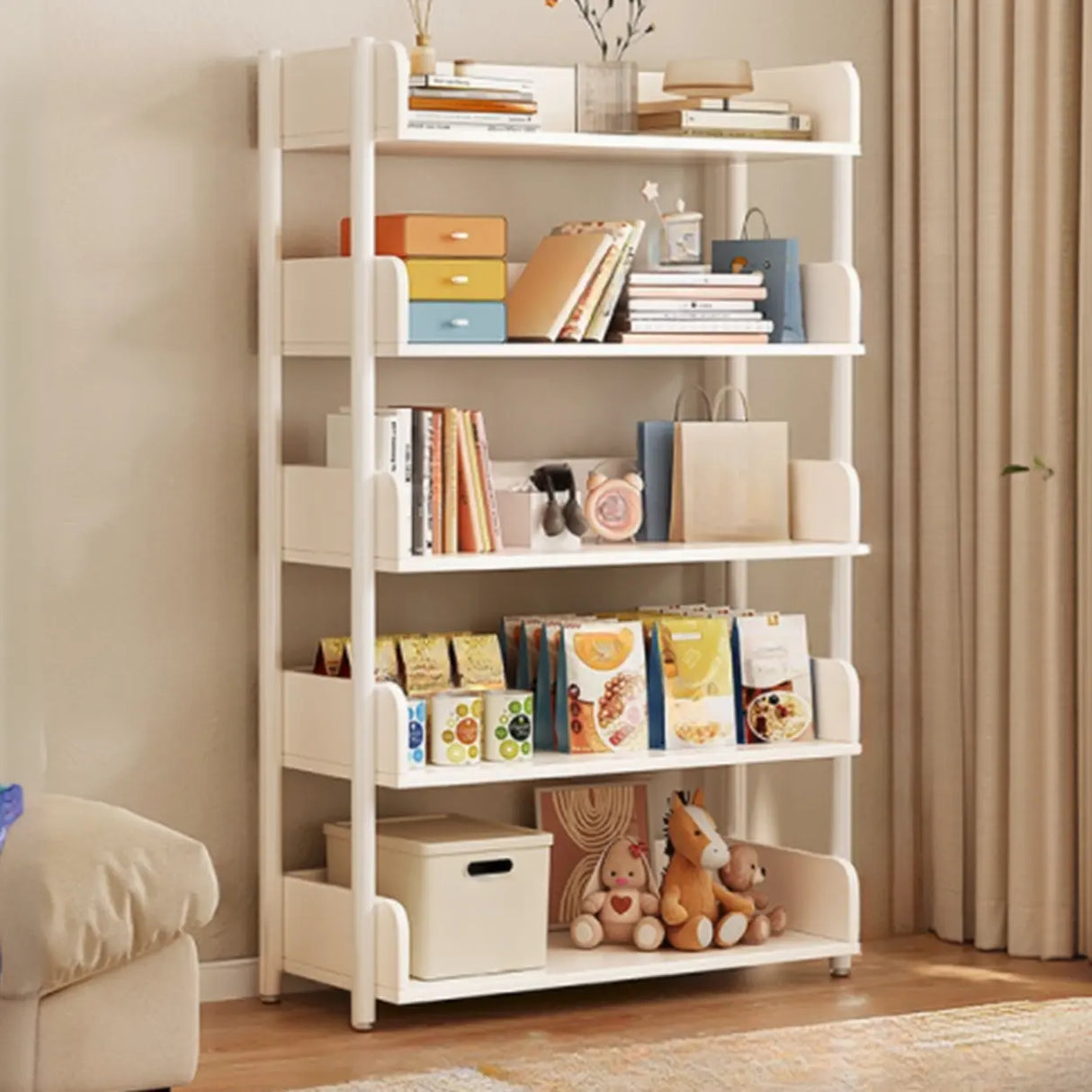 Casual Open Back Rectangular White Display Bookshelf Image - 8