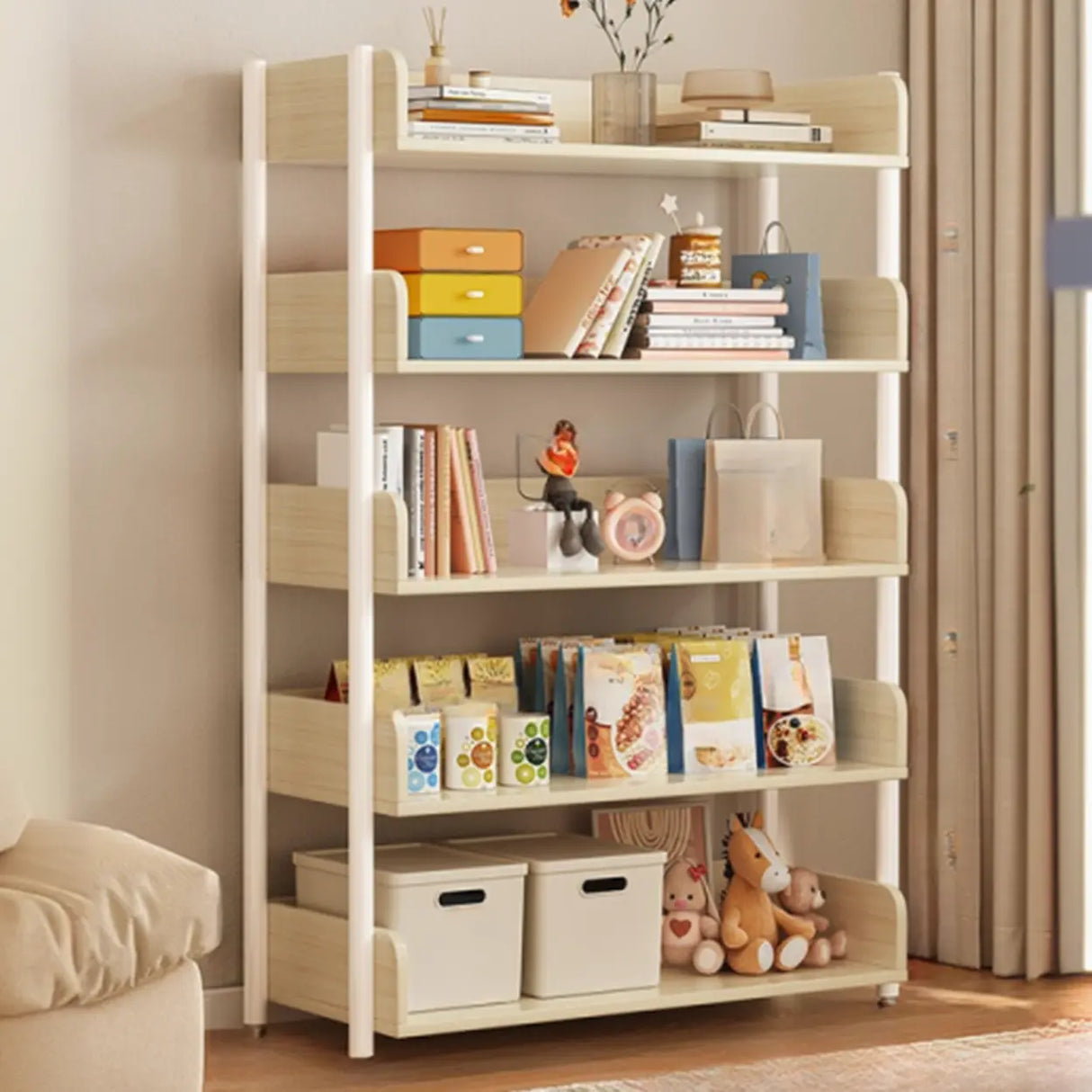 Casual Open Back Rectangular White Display Bookshelf Image - 9
