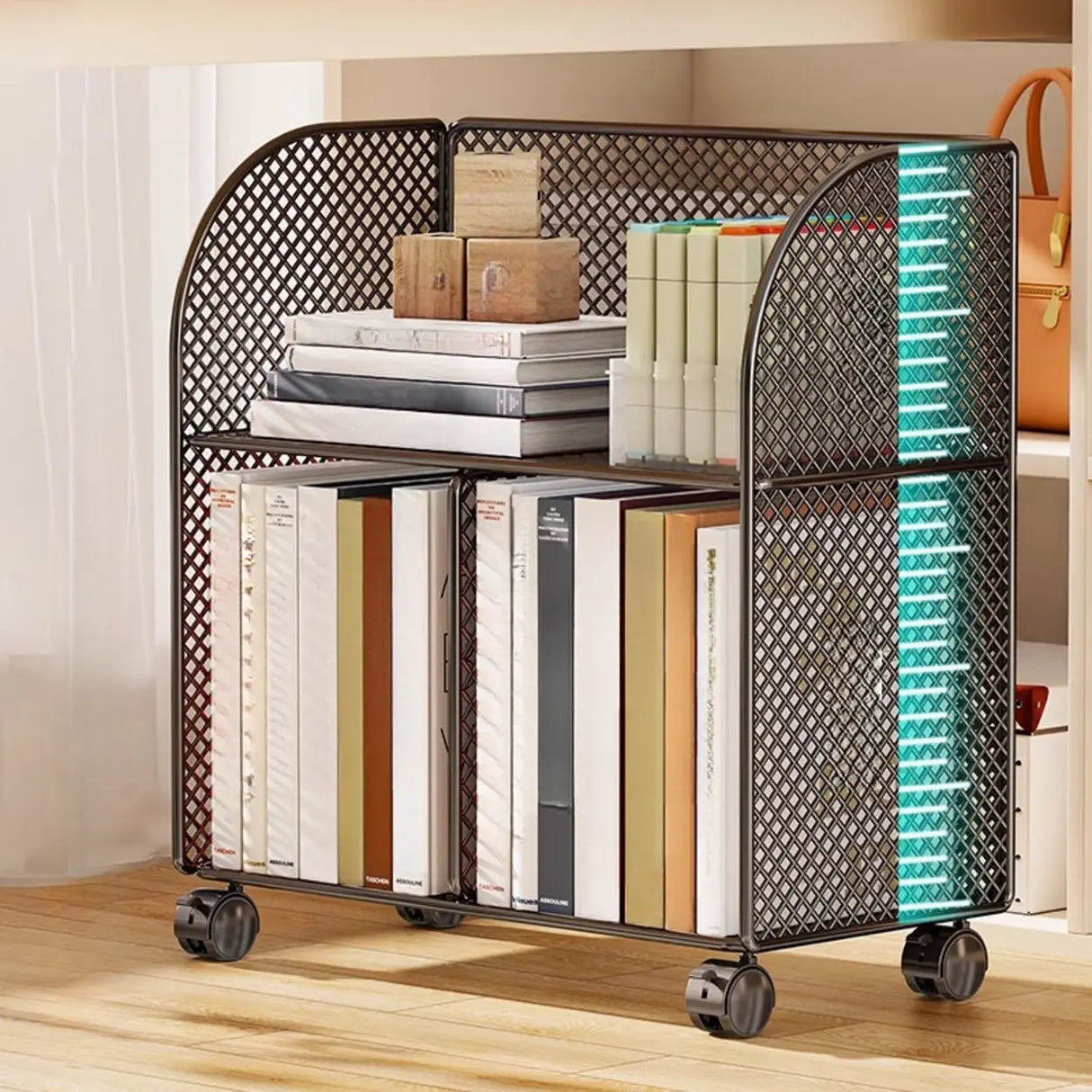 Casual Open Back Sliding Wire Mesh Storage Bookcase Image - 6