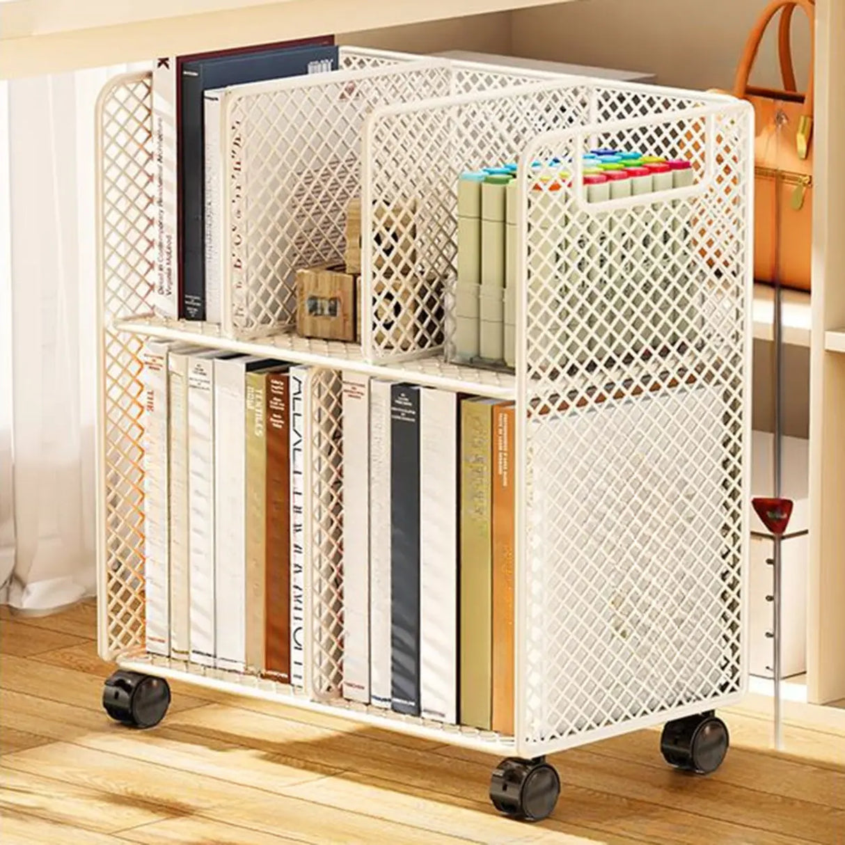 Casual Open Back Sliding Wire Mesh Storage Bookcase Image - 7