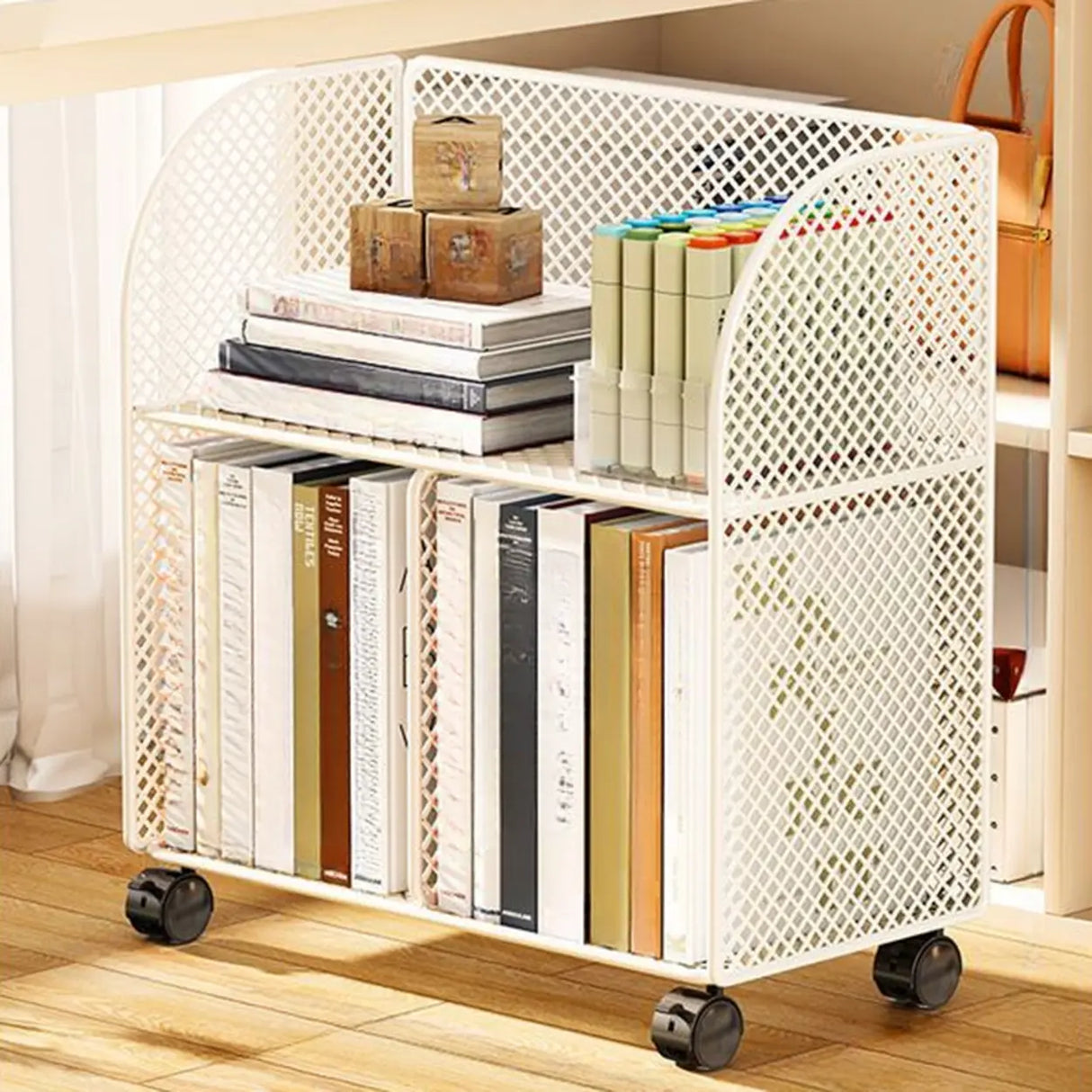 Casual Open Back Sliding Wire Mesh Storage Bookcase Image - 8