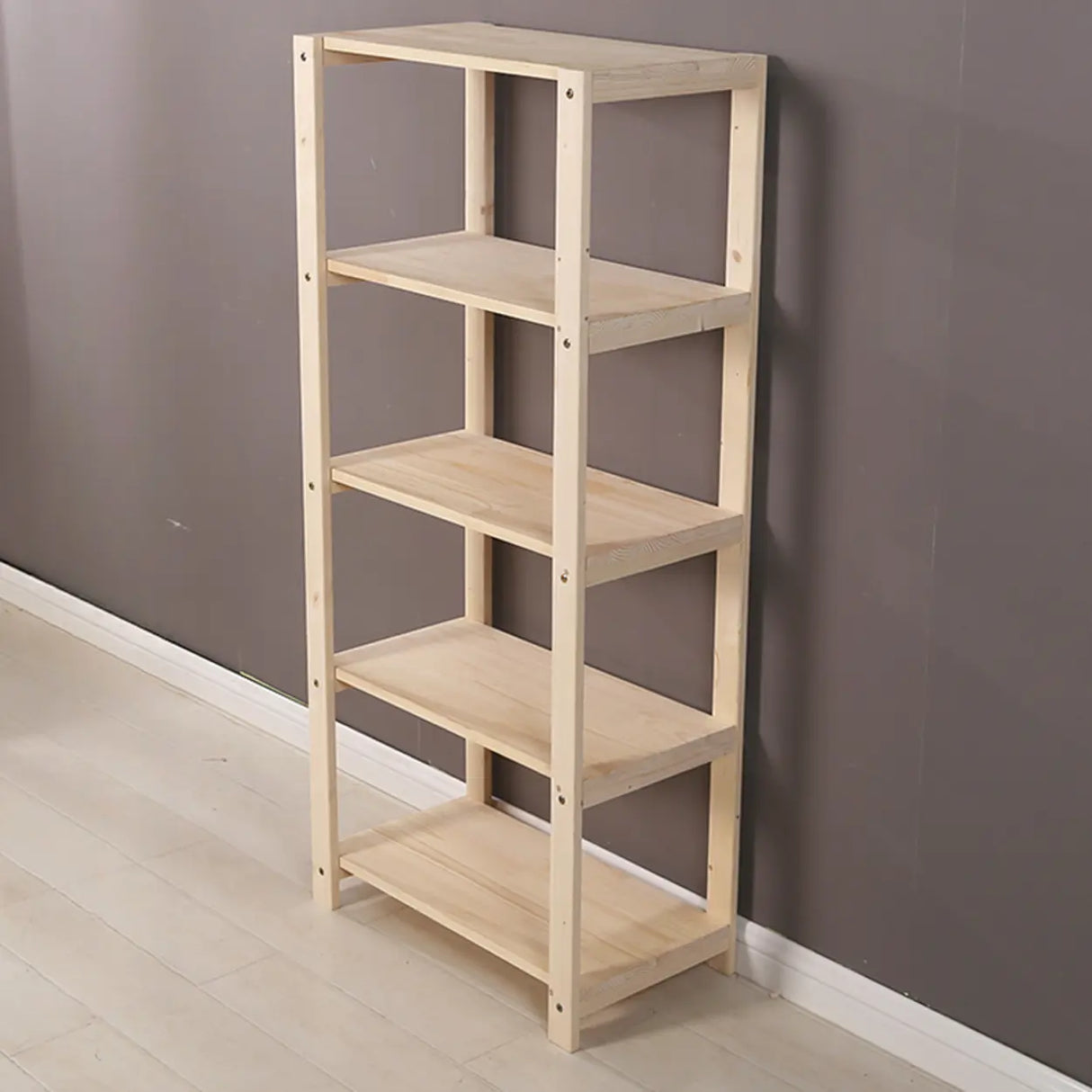 Casual Open Beige Wooden Etagere Display Bookshelf Image - 1