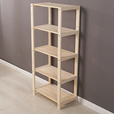Casual Open Beige Wooden Etagere Display Bookshelf Image - 1