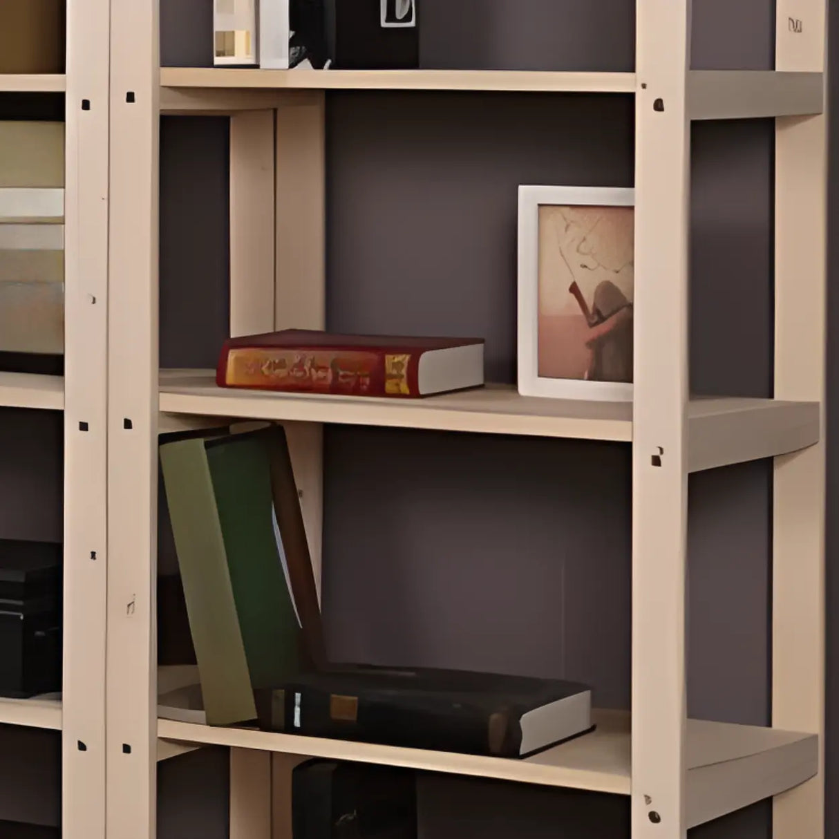Casual Open Beige Wooden Etagere Display Bookshelf Image - 10
