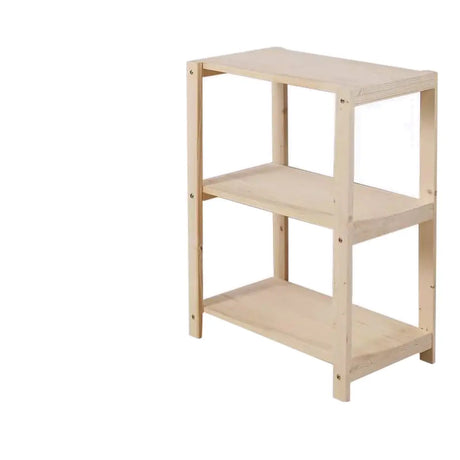 Casual Open Beige Wooden Etagere Display Bookshelf Image - 2