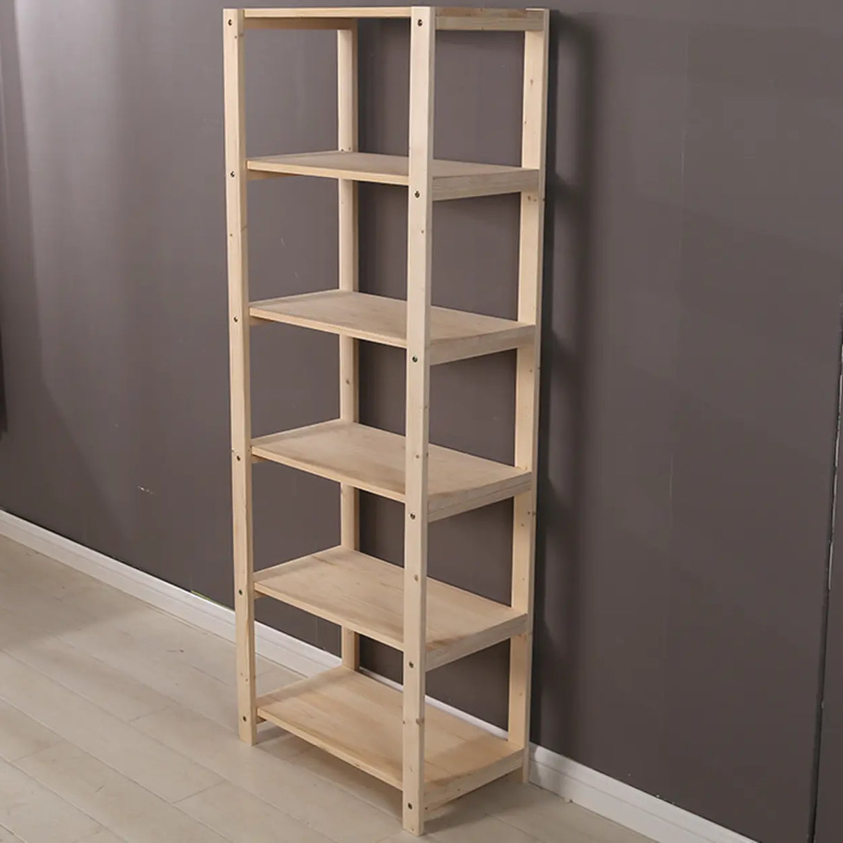 Casual Open Beige Wooden Etagere Display Bookshelf Image - 6