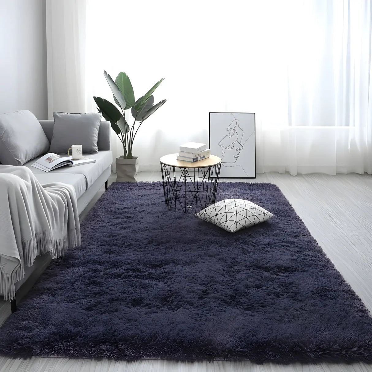 Casual Pet Friendly Rectangle Cotton Blends Shag Rug Image - 15