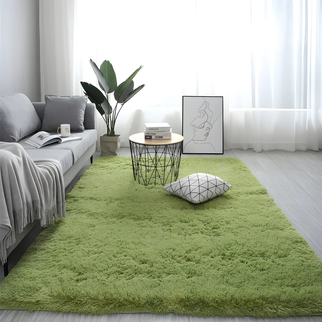 Casual Pet Friendly Rectangle Cotton Blends Shag Rug Image - 2