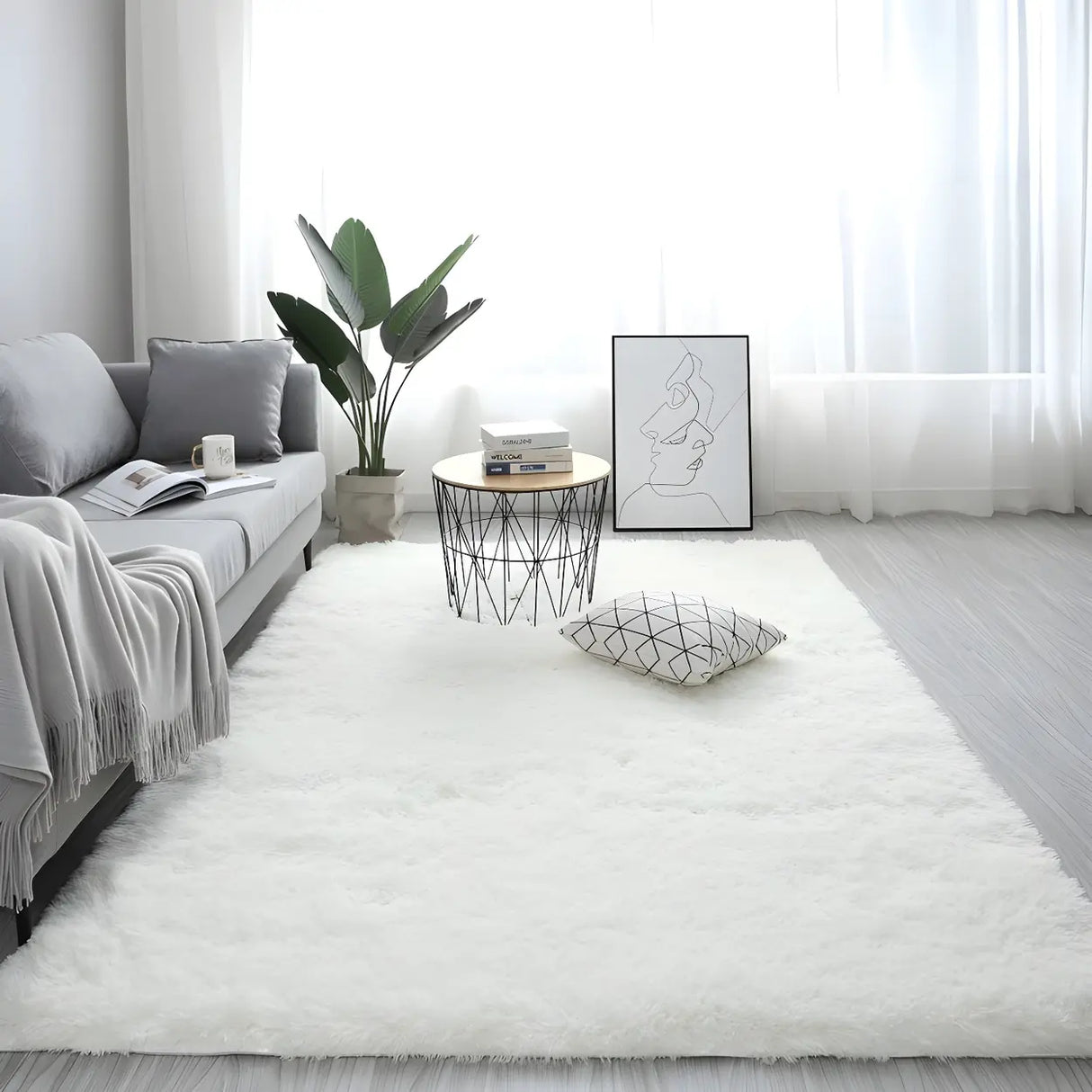 Casual Pet Friendly Rectangle Cotton Blends Shag Rug Image - 3