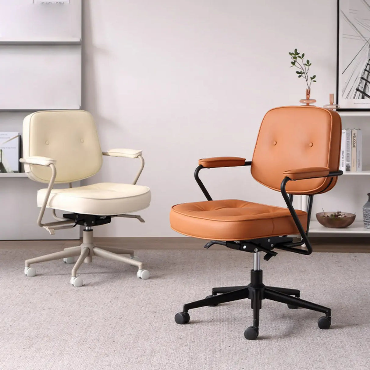 Casual Portable Adjustable Leather Office Chair with Arms Image - 1