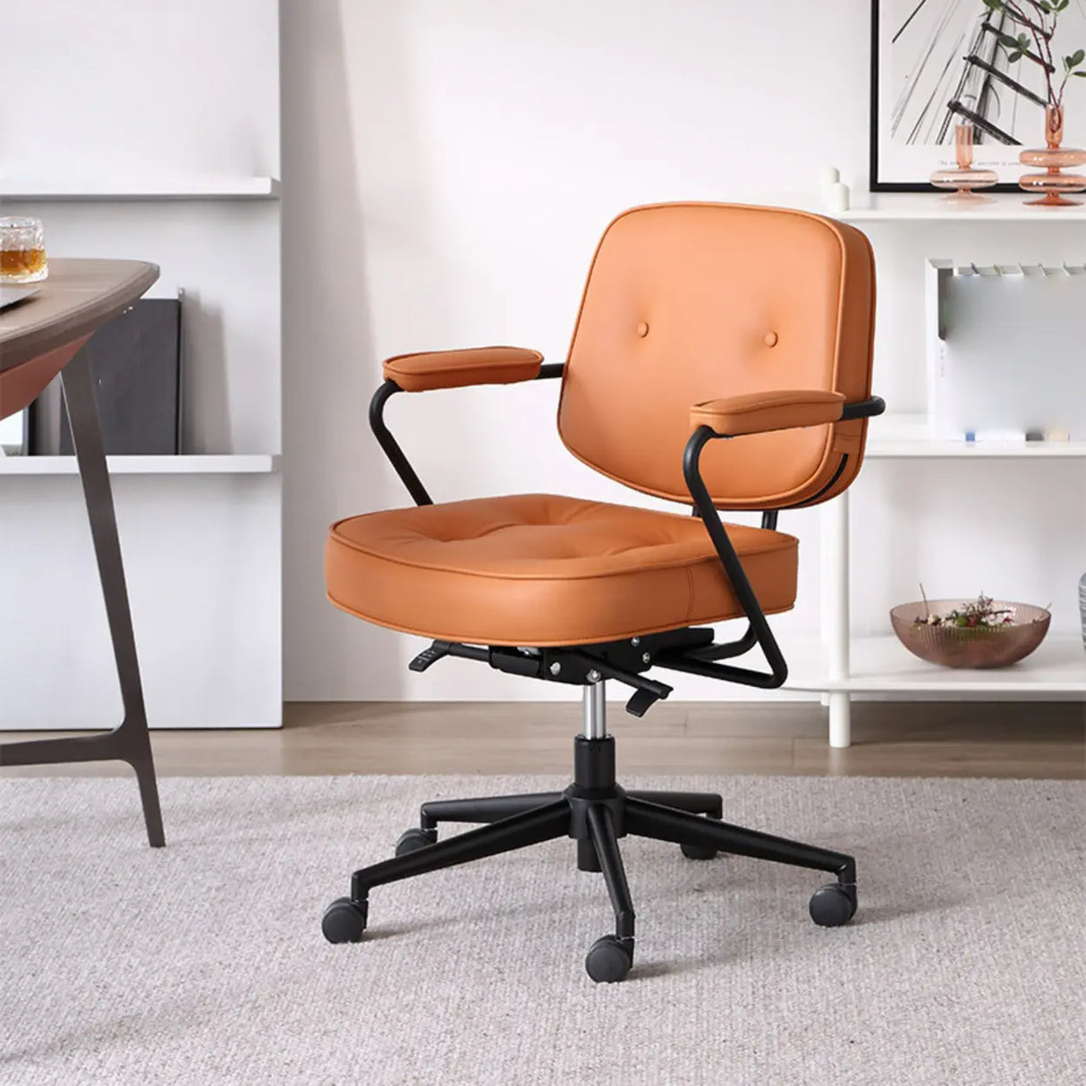 Casual Portable Adjustable Leather Office Chair with Arms Image - 13