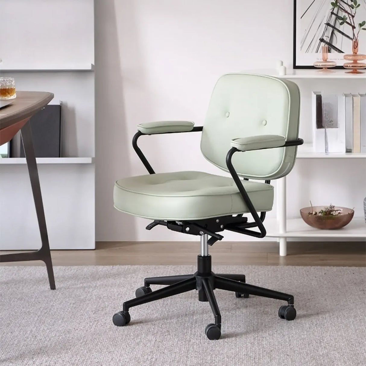 Casual Portable Adjustable Leather Office Chair with Arms Image - 2