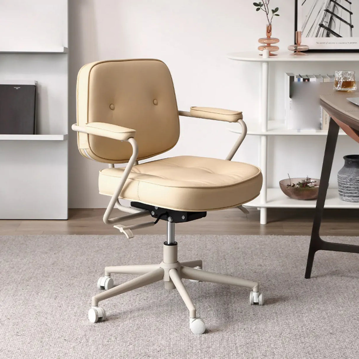 Casual Portable Adjustable Leather Office Chair with Arms Image - 3