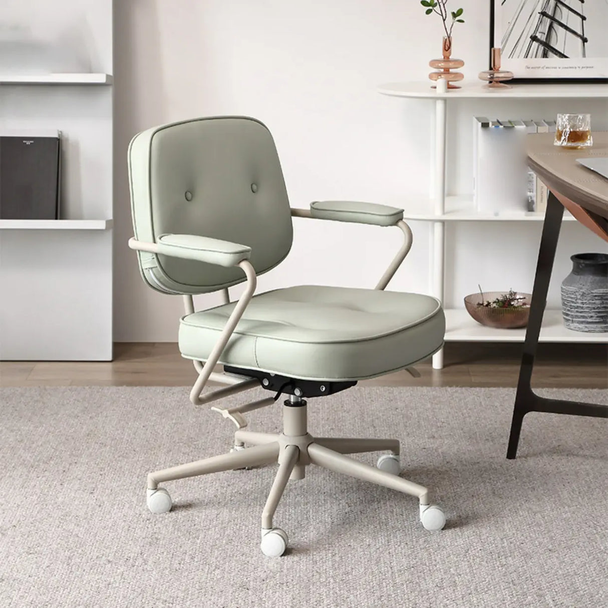 Casual Portable Adjustable Leather Office Chair with Arms Image - 5