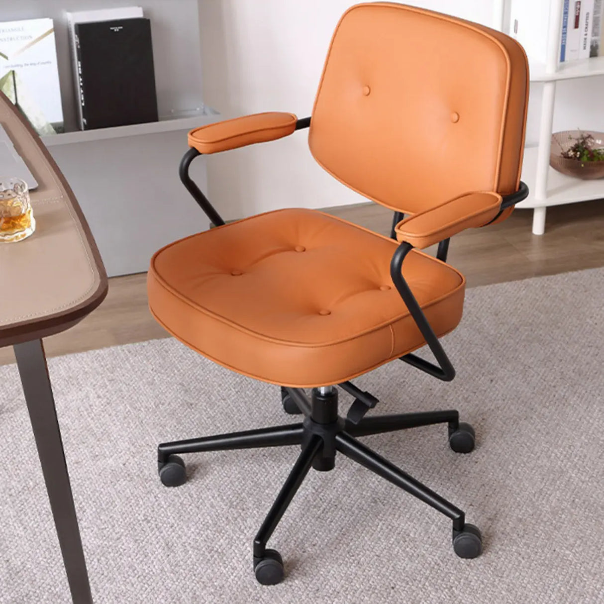 Casual Portable Adjustable Leather Office Chair with Arms Image - 6