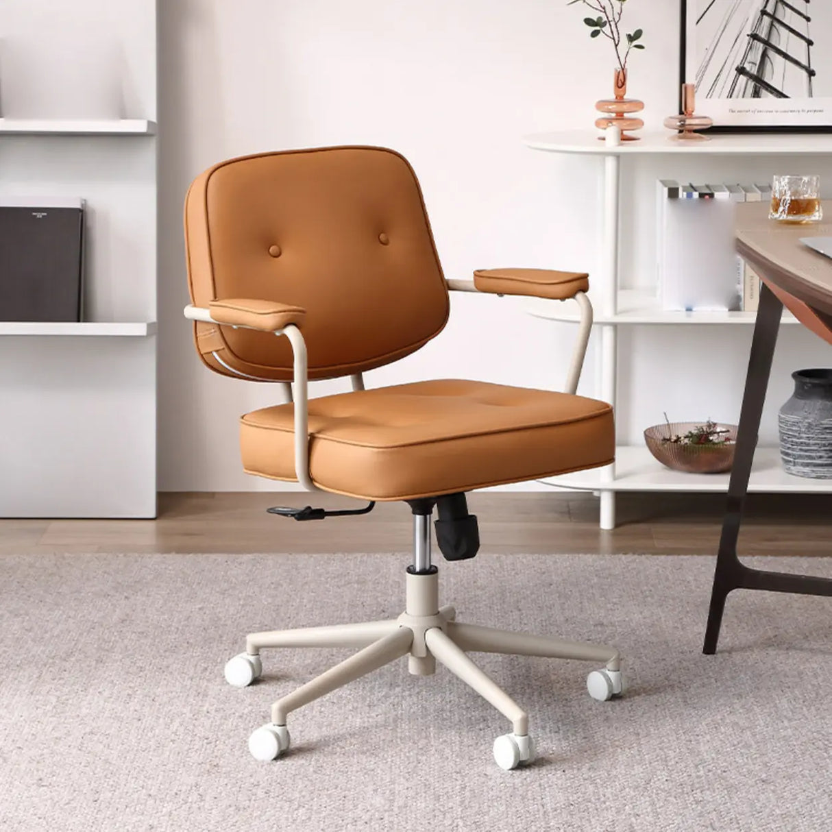 Casual Portable Adjustable Leather Office Chair with Arms Image - 7