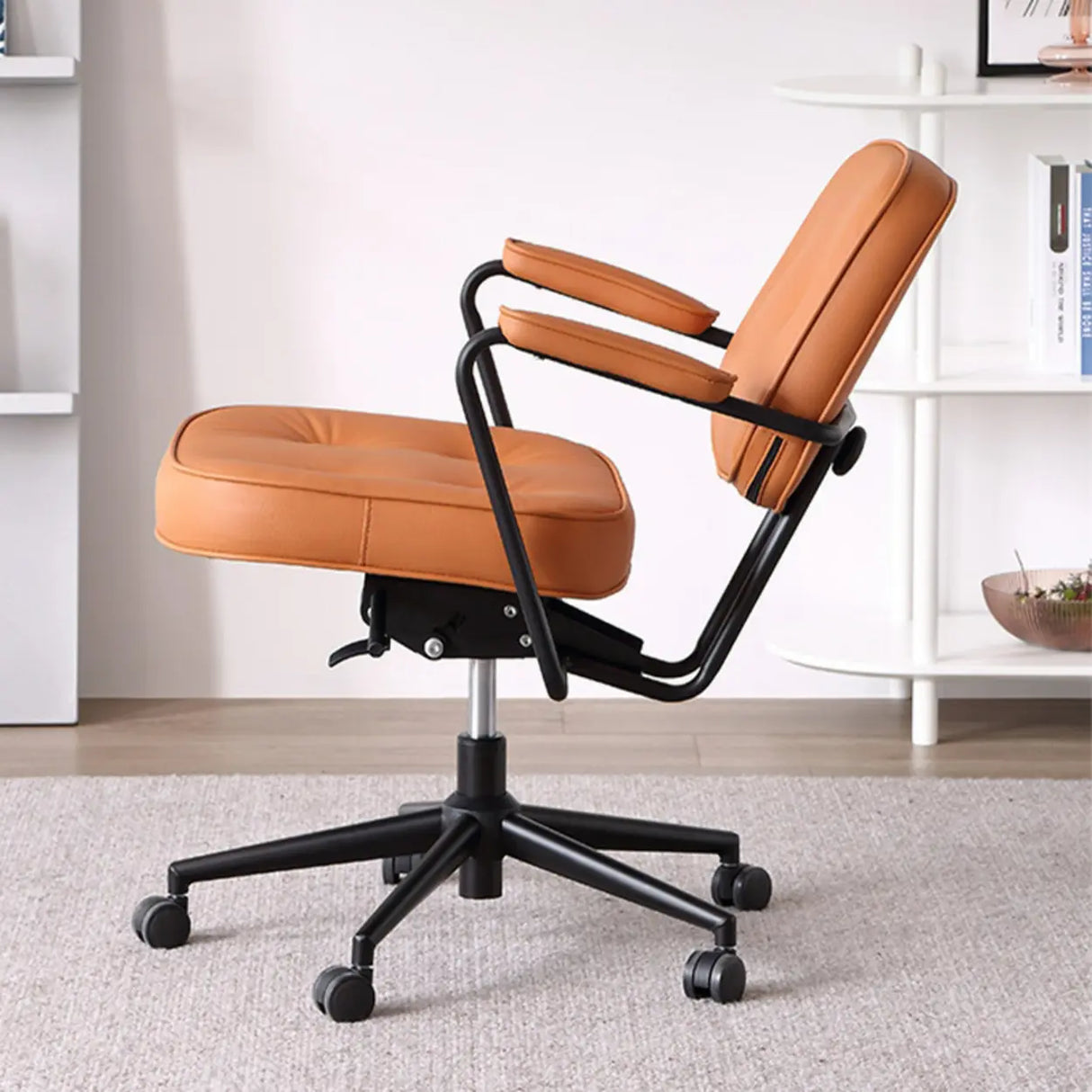Casual Portable Adjustable Leather Office Chair with Arms Image - 8