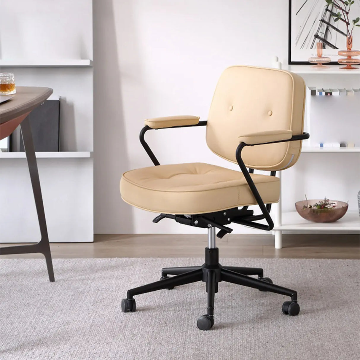 Casual Portable Adjustable Leather Office Chair with Arms Image - 9