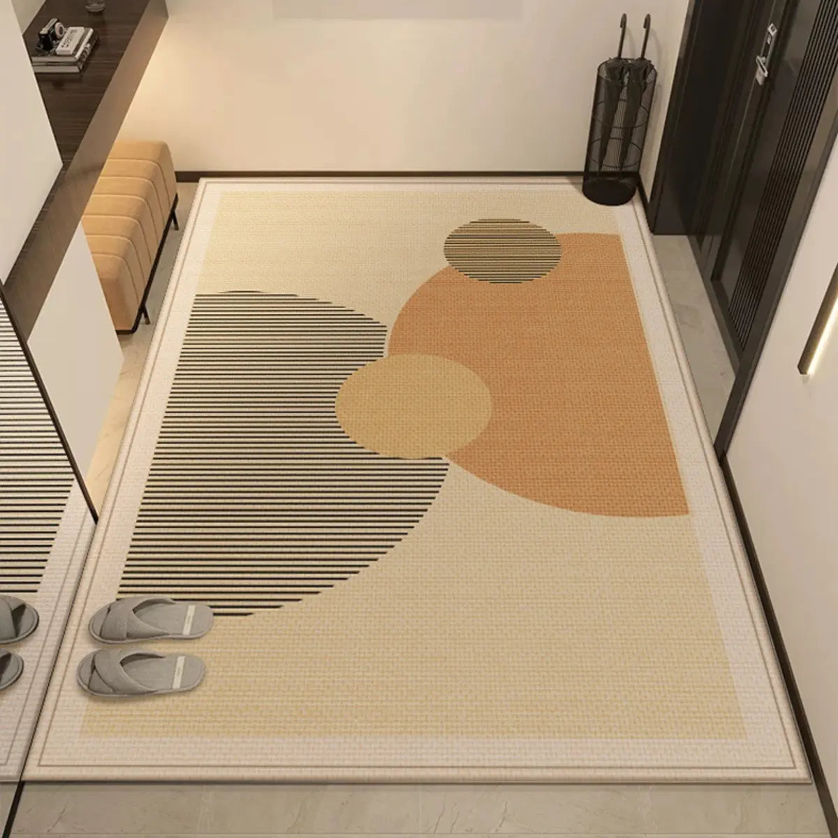 Casual Rectangle Polyester Apricot Anti-Slip Area Rug Image - 1