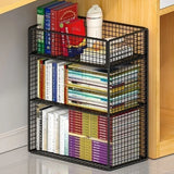 Casual Rectangular Metal Mesh Sliding Storage Bookshelf Image - 12