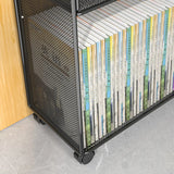 Casual Rectangular Metal Mesh Sliding Storage Bookshelf Image - 14