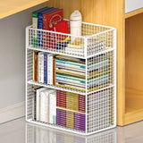 Casual Rectangular Metal Mesh Sliding Storage Bookshelf Image - 15