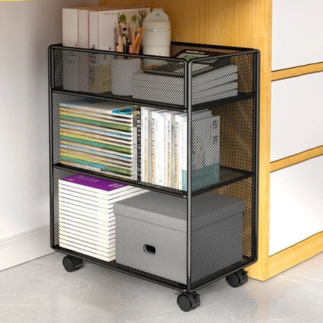Casual Rectangular Metal Mesh Sliding Storage Bookshelf Image - 1