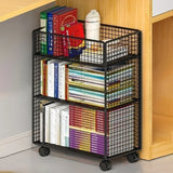 Casual Rectangular Metal Mesh Sliding Storage Bookshelf Image - 21