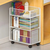 Casual Rectangular Metal Mesh Sliding Storage Bookshelf Image - 23