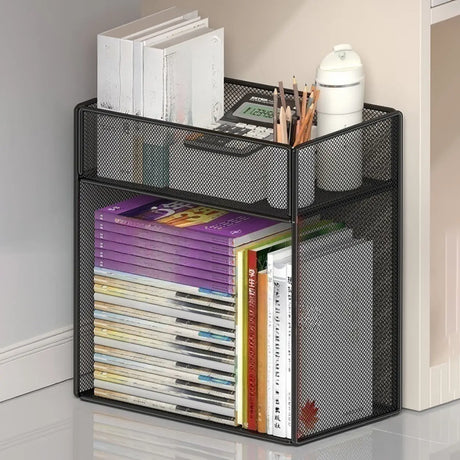 Casual Rectangular Metal Mesh Sliding Storage Bookshelf Image - 2