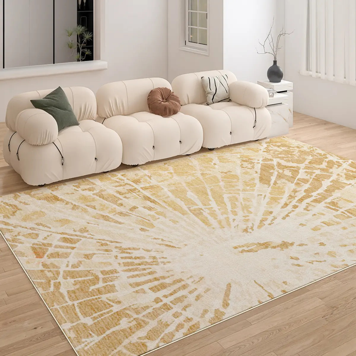 Casual Rectangular Sunburst Pattern Yellow Area Rug Image - 1