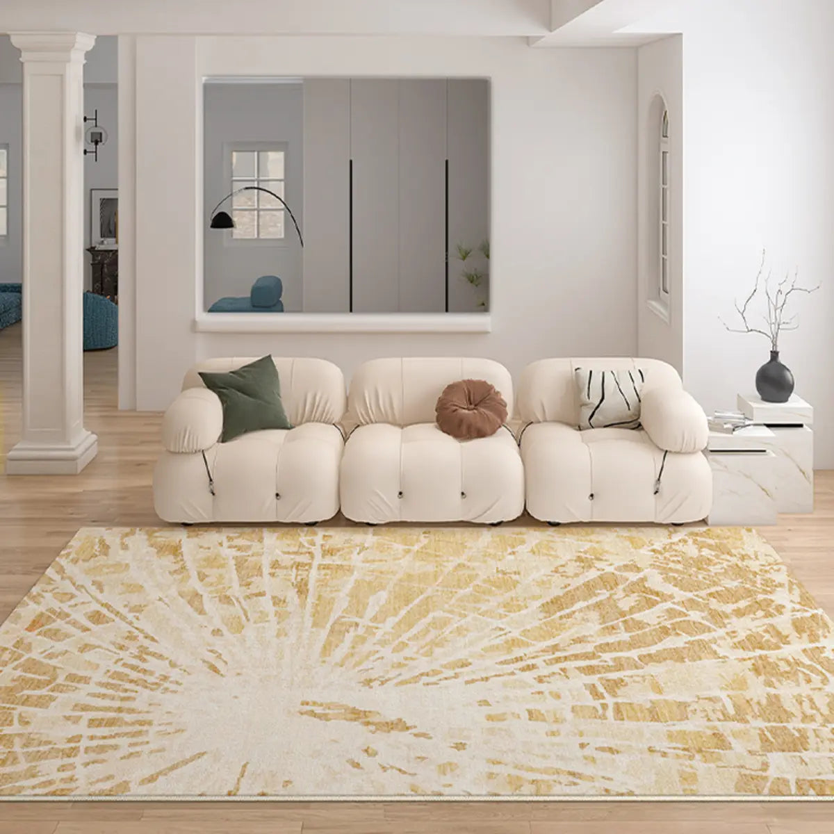Casual Rectangular Sunburst Pattern Yellow Area Rug Image - 3