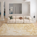 Casual Rectangular Sunburst Pattern Yellow Area Rug Image - 3