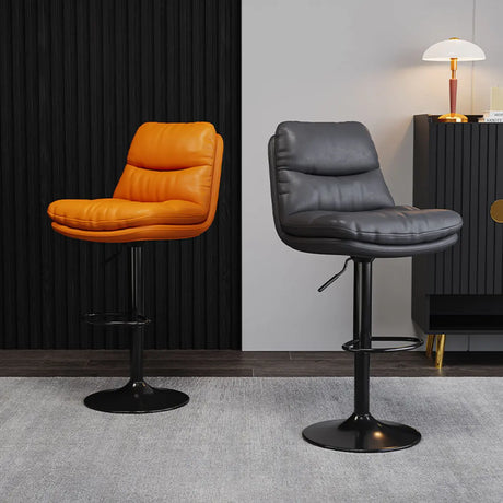 Casual Saddle Orange Leather Swivel Bar Stools with Back Image - 1