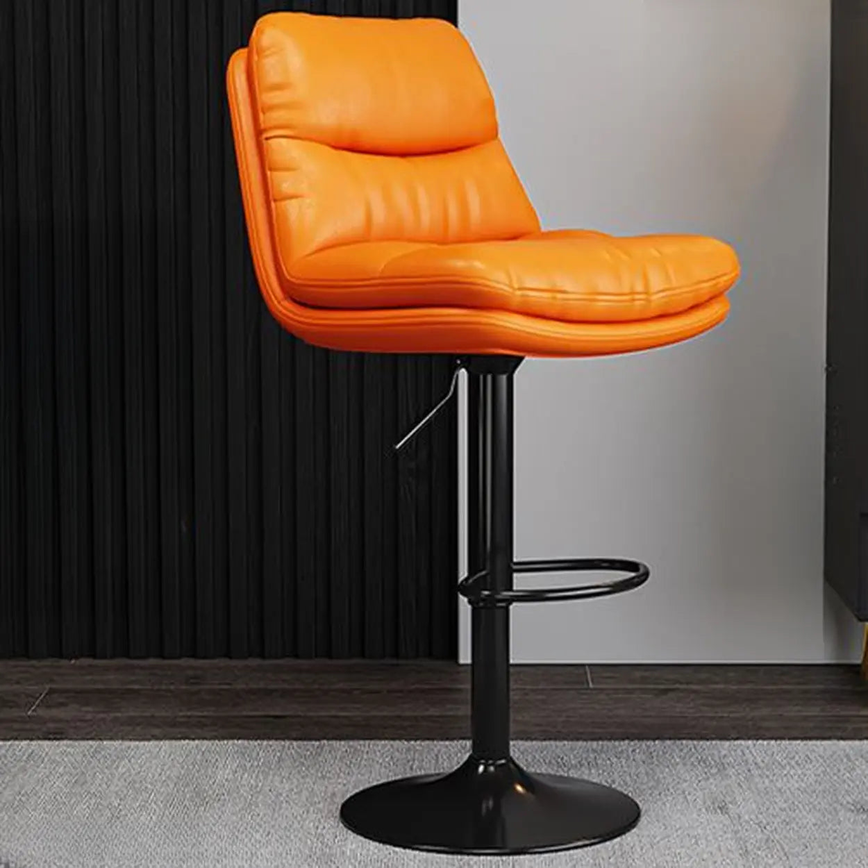 Casual Saddle Orange Leather Swivel Bar Stools with Back Image - 16