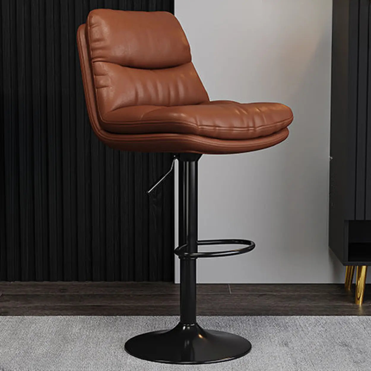 Casual Saddle Orange Leather Swivel Bar Stools with Back Image - 23