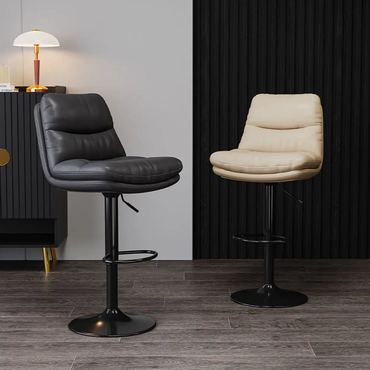 Casual Saddle Orange Leather Swivel Bar Stools with Back Image - 4