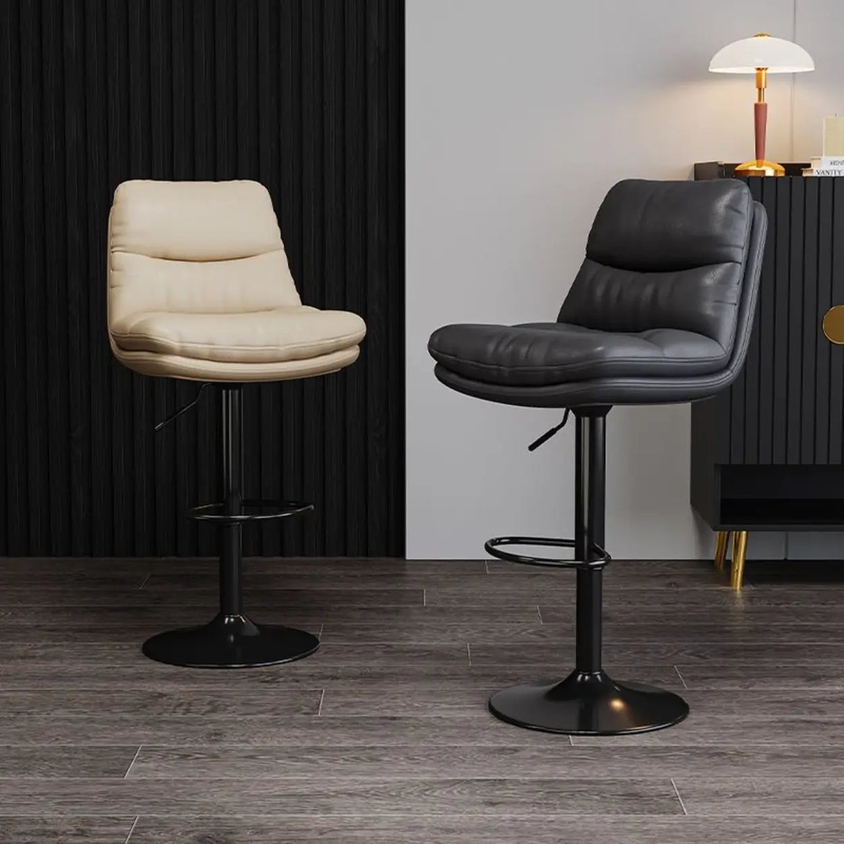 Casual Saddle Orange Leather Swivel Bar Stools with Back Image - 8