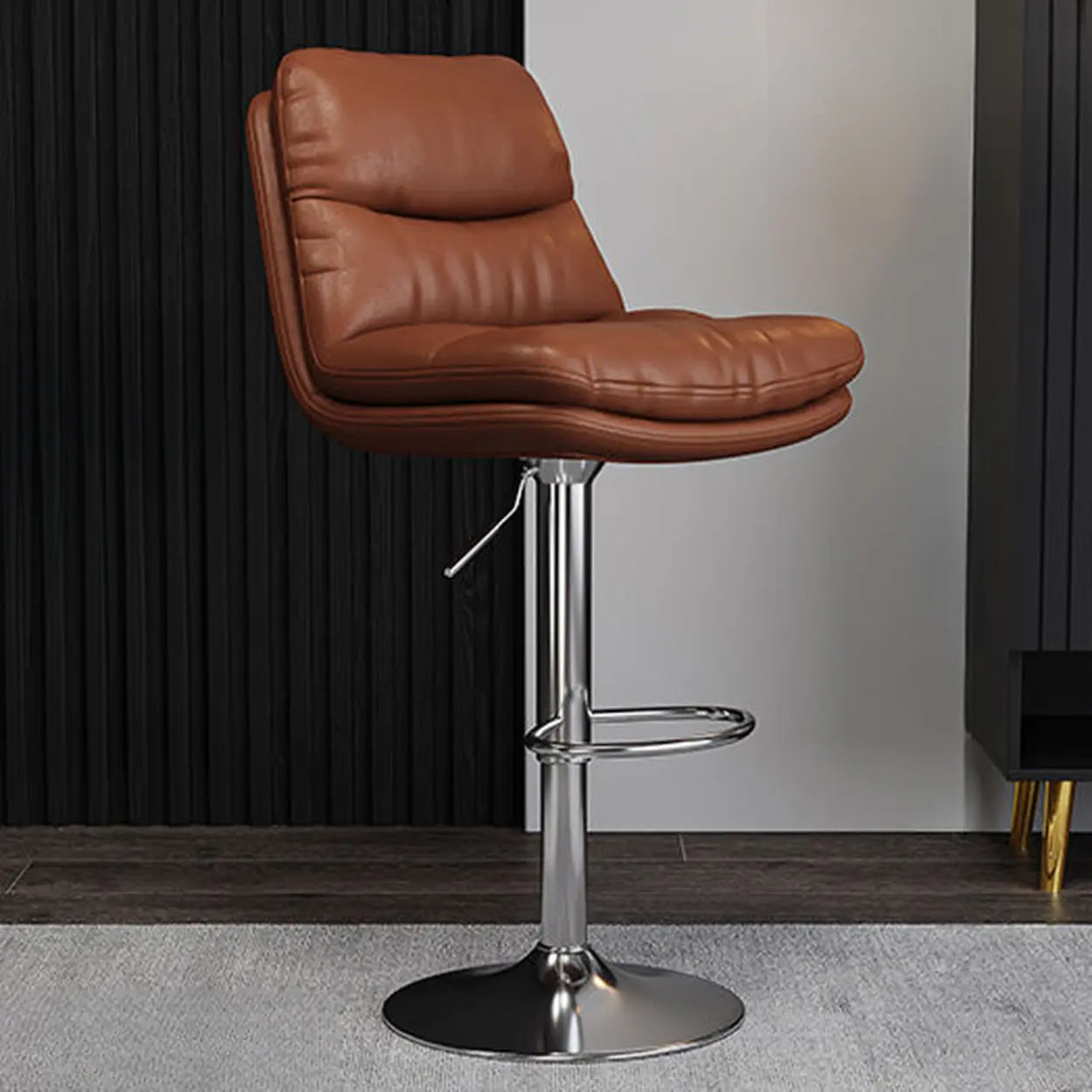 Casual Saddle Orange Leather Swivel Bar Stools with Back Image - 9