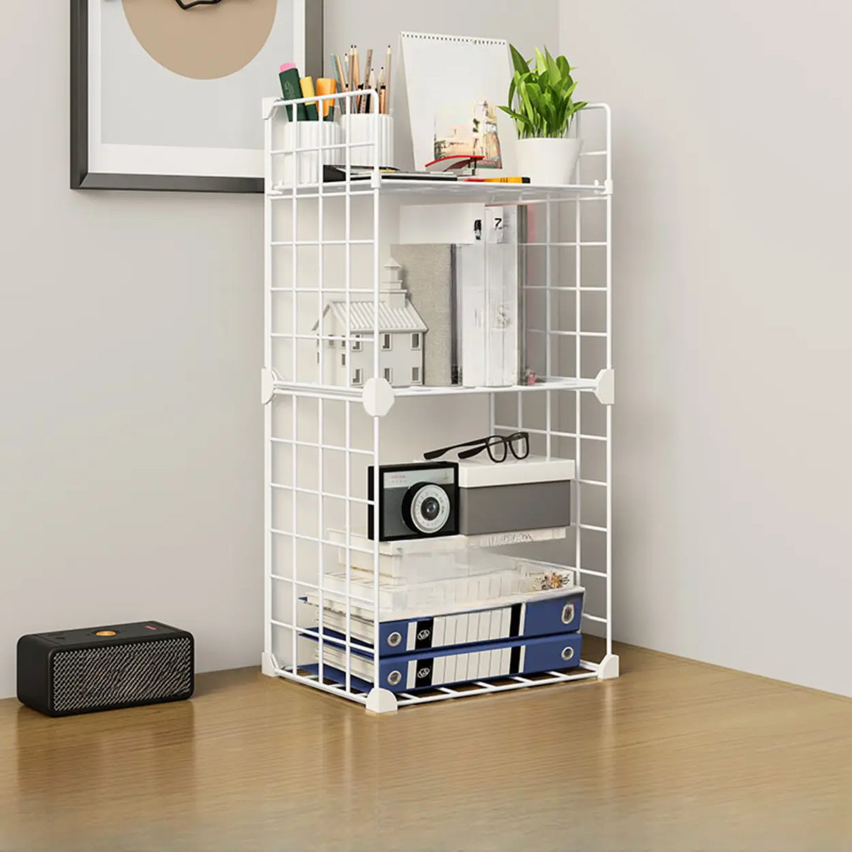 Casual Simple Open Metal Grid Shelf Storage Bookshelf Image - 15