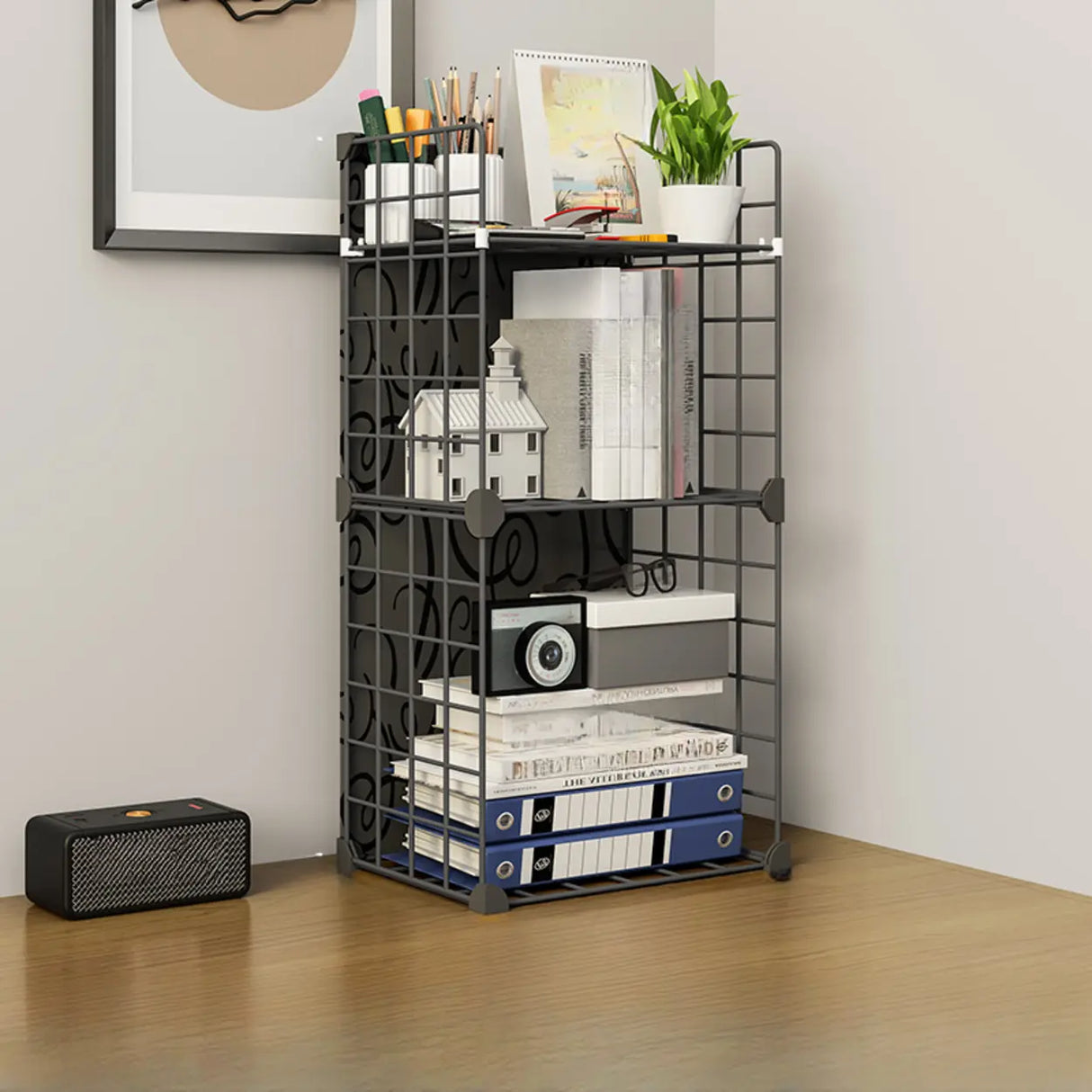 Casual Simple Open Metal Grid Shelf Storage Bookshelf Image - 17