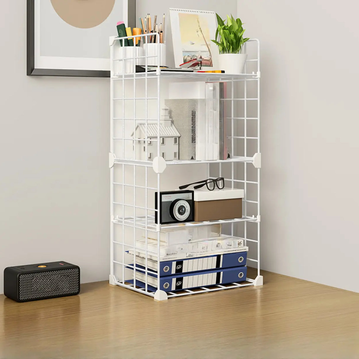 Casual Simple Open Metal Grid Shelf Storage Bookshelf Image - 19