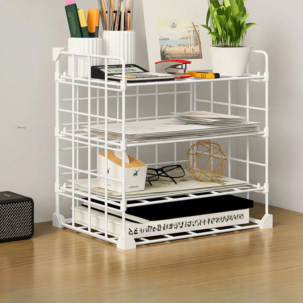 Casual Simple Open Metal Grid Shelf Storage Bookshelf Image - 20