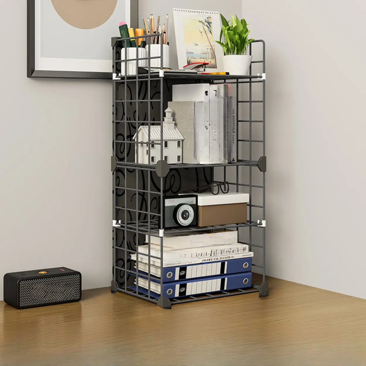 Casual Simple Open Metal Grid Shelf Storage Bookshelf Image - 21