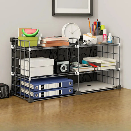 Casual Simple Open Metal Grid Shelf Storage Bookshelf Image - 2