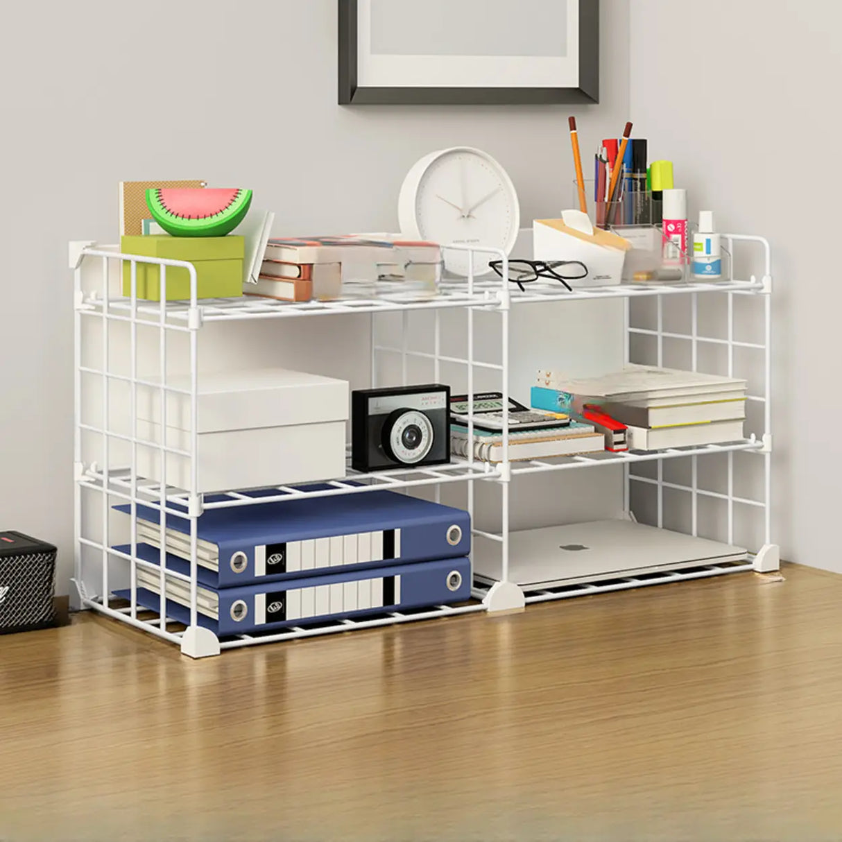 Casual Simple Open Metal Grid Shelf Storage Bookshelf Image - 4