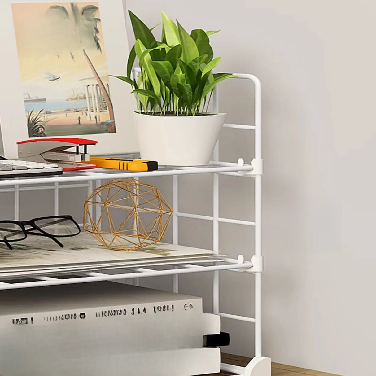 Casual Simple Open Metal Grid Shelf Storage Bookshelf Image - 5