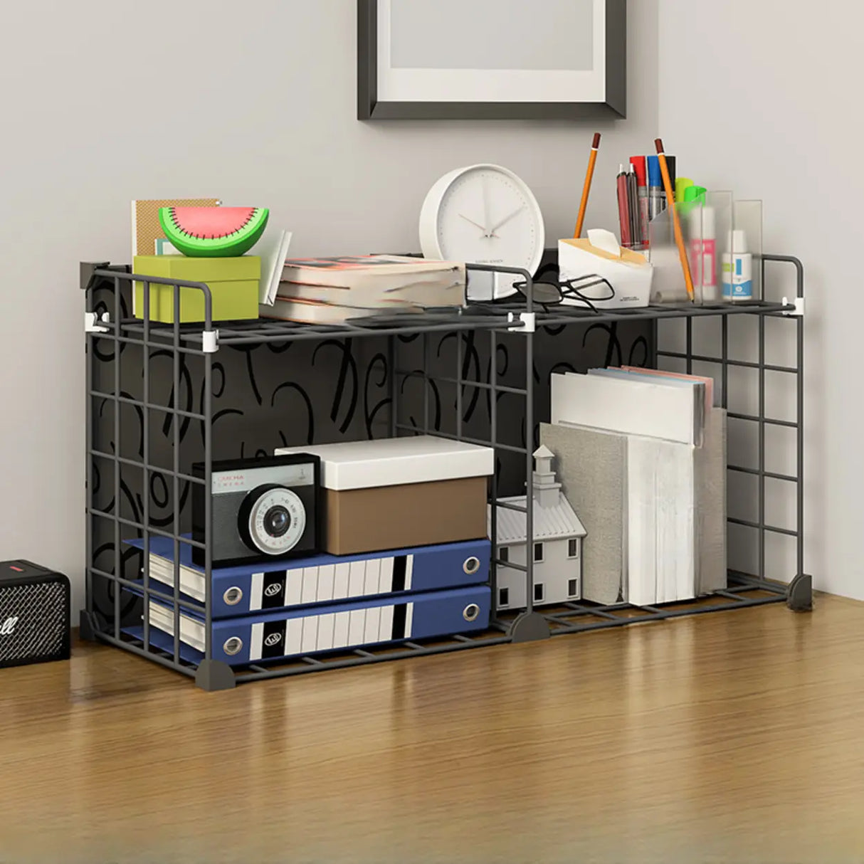 Casual Simple Open Metal Grid Shelf Storage Bookshelf Image - 6