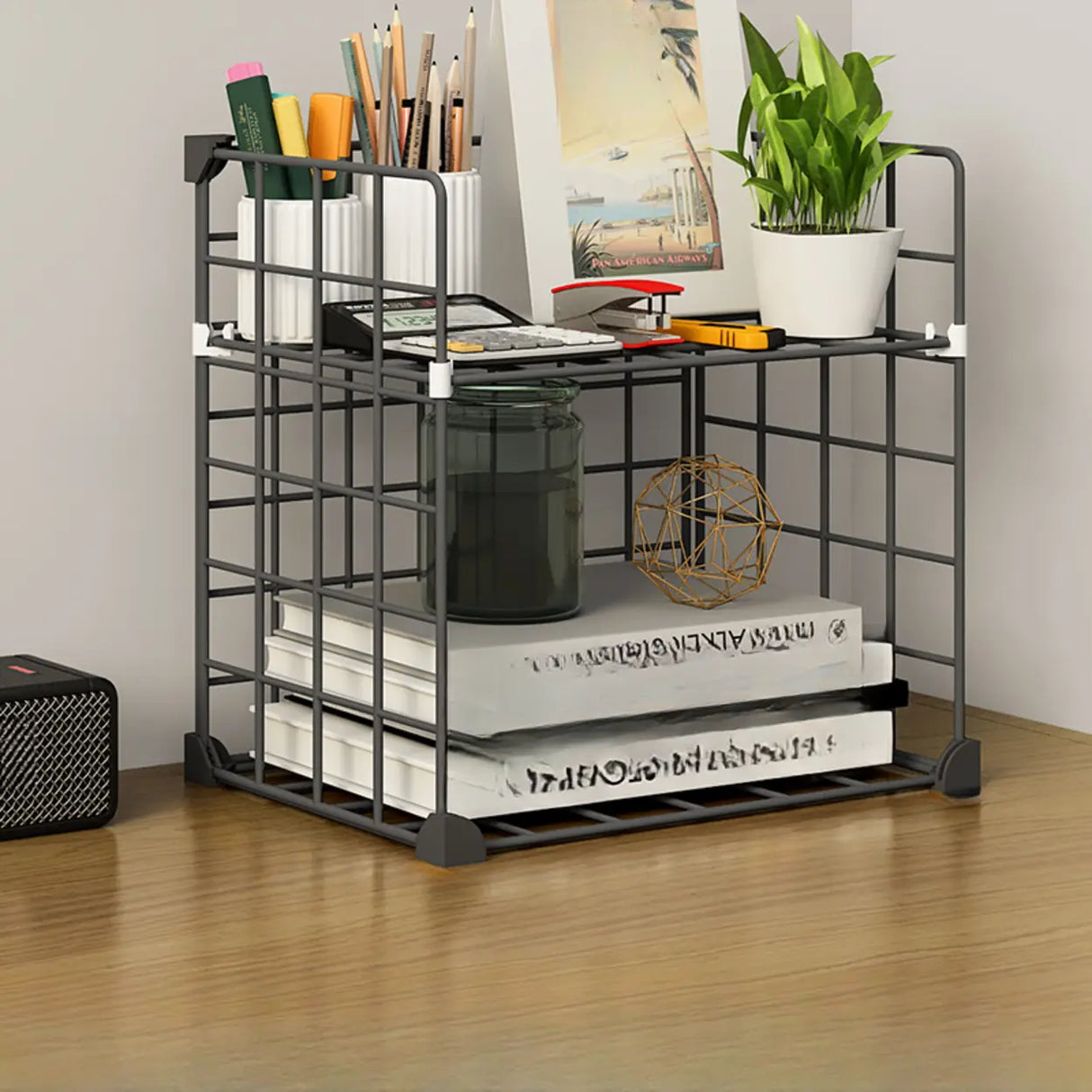 Casual Simple Open Metal Grid Shelf Storage Bookshelf Image - 9